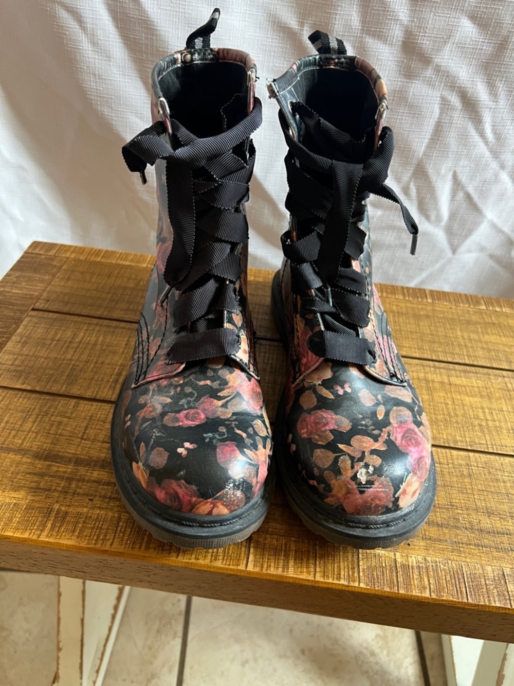 Arizona Jean Company Black Floral Combat Boots with Pink Accents
